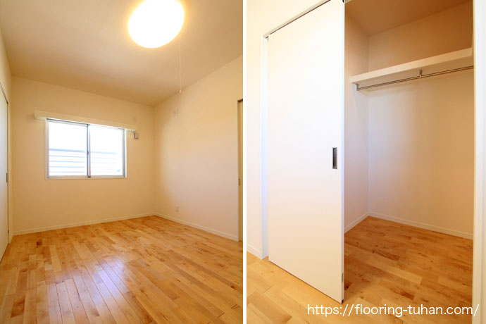 部屋とクローゼットにカバ桜無垢フローリングを使用（カバサクラ/サクラ/無垢床材）